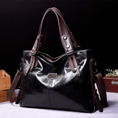 Women Fashion Retro Large Capacity PU Handle Bag