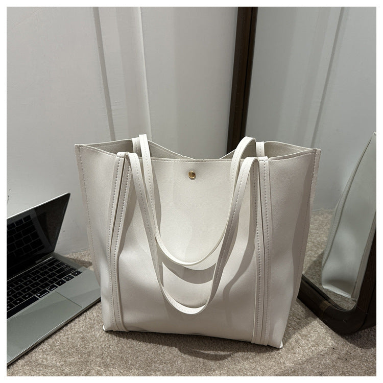 Women Fashionable Solid Color Large Capacity PU Tote Bag