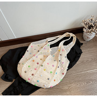 Sac fourre-tout tissé creux à perles pour femme