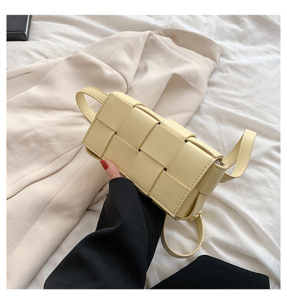 Sac à bandoulière carré en PU tissé à carreaux de couleur unie pour femme 