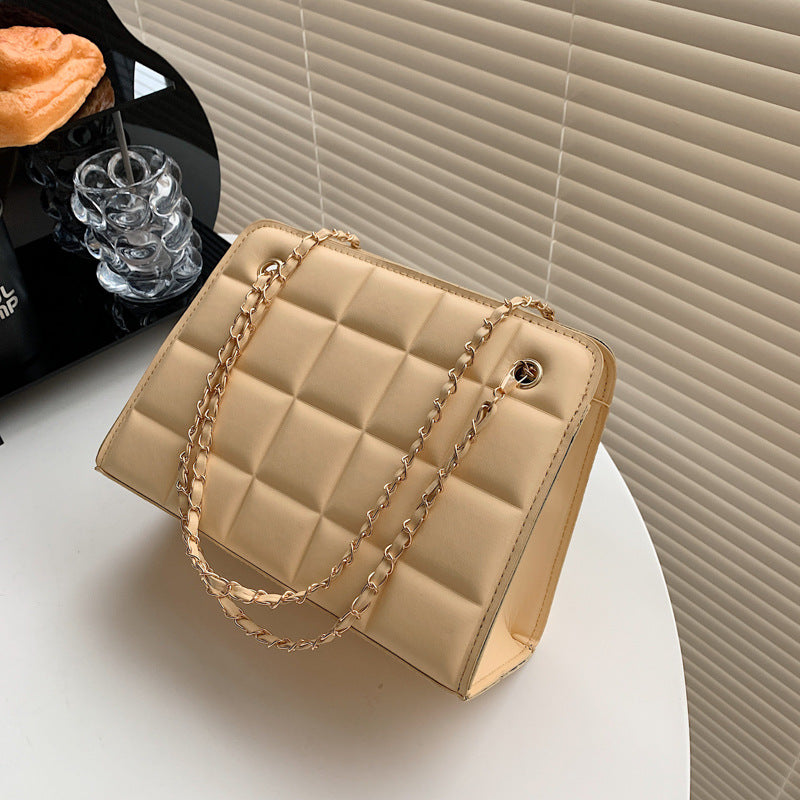 Women'S Fashion Check Indentation Simple Chain Small Square Bag