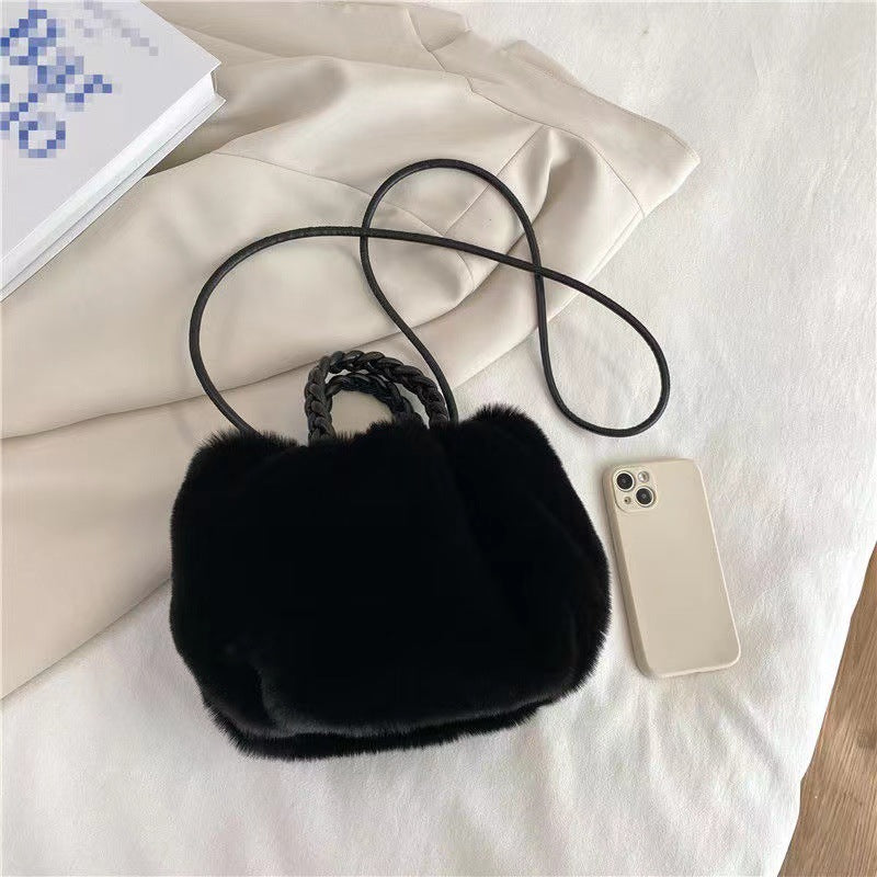 Sac à bandoulière en peluche de couleur unie pour femme 