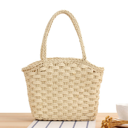 Sac à main tissé en paille pour femme, style Mori, simple, idéal pour les vacances 