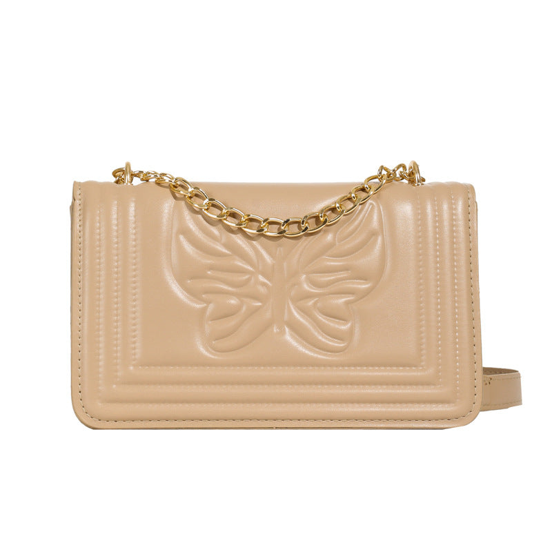 Sac à bandoulière carré tendance en relief avec motif papillon de couleur unie 