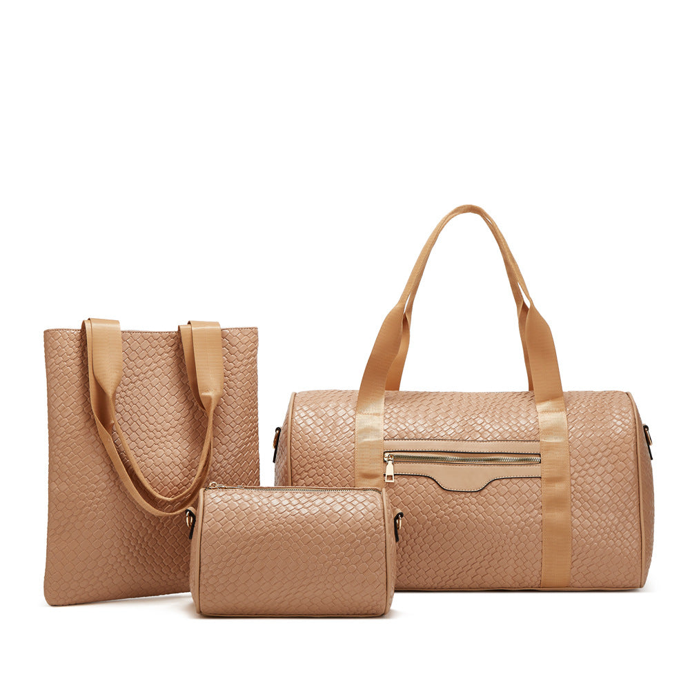 Simple Solid Color Large Capacity Handbag Three-Piece Set