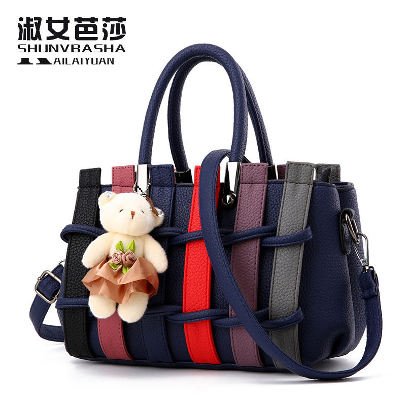 Fashionable Color-Contrast Stitching Large-Capacity Handbag