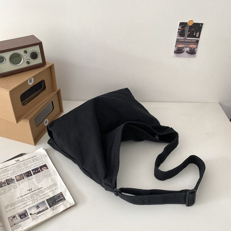 Sac à bandoulière décontracté en toile de couleur unie pour femme, grande capacité 