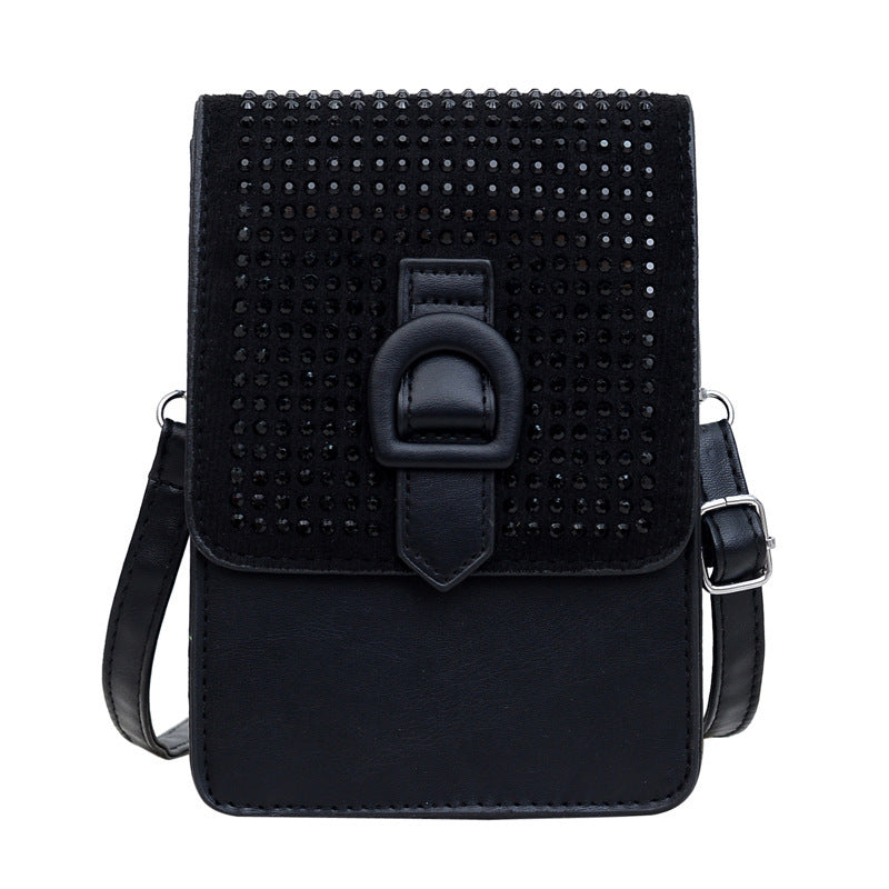 Women Fashion Vertical Rhinestone Square Crossbody Bag