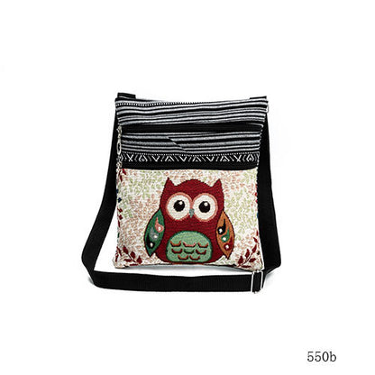 Women'S Ethnic Double Zip Owl Print Shopping Bag