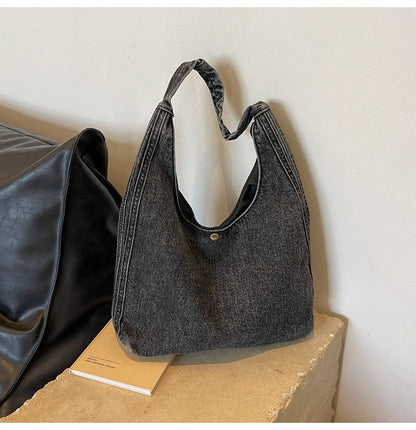 Sac à bandoulière décontracté rétro en jean de grande capacité 