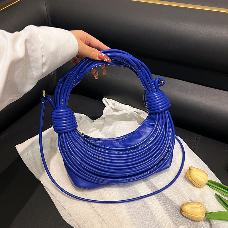 Women Fashion Creative Multicolor Line Woven Knot Handbag