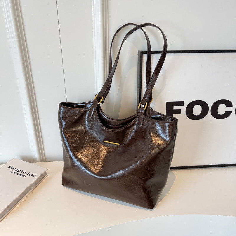 Women Fashion Casual Simple Solid Color Large Capacity Tote Bag