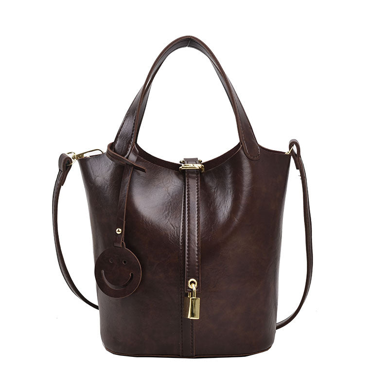 Women Simple And Fashionable Large Capacity PU Crossbody Bucket Bag