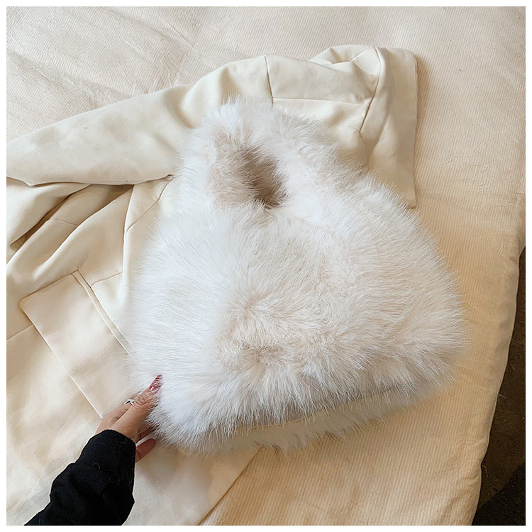 Sac à main en peluche de couleur unie pour femme, automne et hiver 