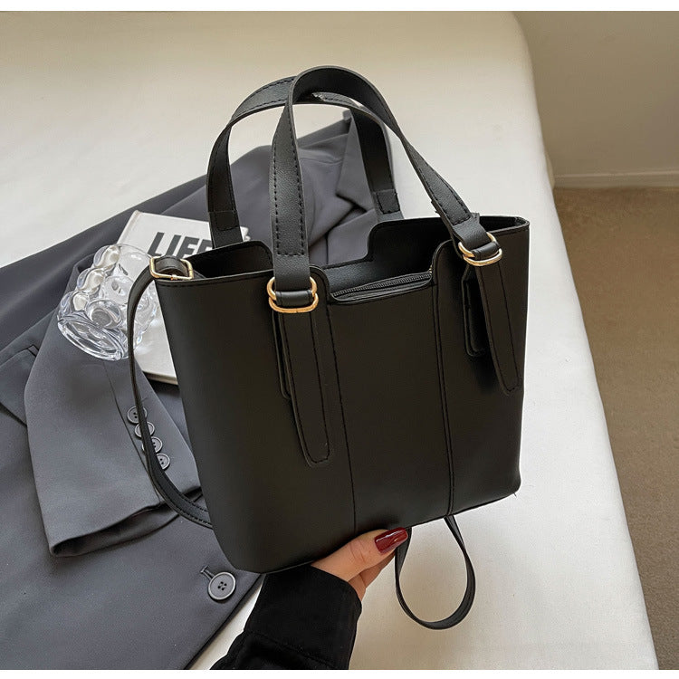 Summer Women Fashionable Solid Color Large Capacity PU Handle Shoulder Bag