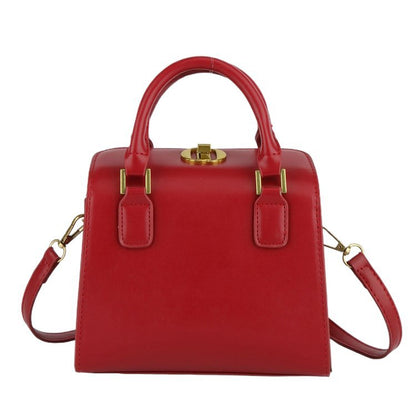 Women Fashion Solid Color Square PU Handle Shoulder Bag