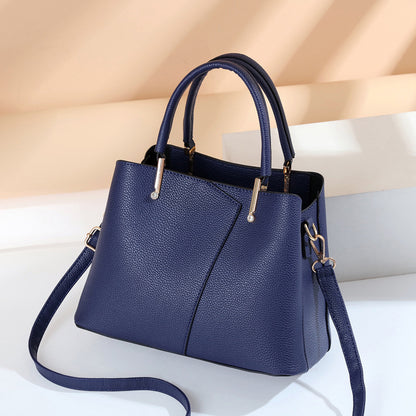 Women Fashionable Simple Litchi Pattern Large Capacity PU Handle Shoulder Bag