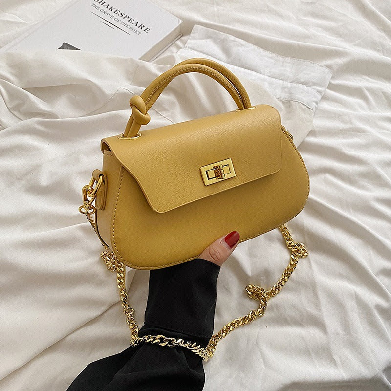 Women Fashion Solid Color Clap Lock Chain Crossbody Bag