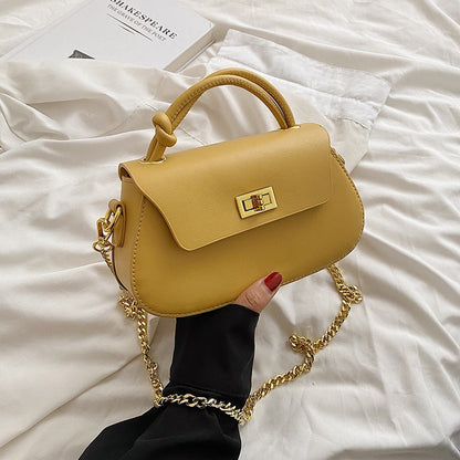 Women Fashion Solid Color Clap Lock Chain Crossbody Bag