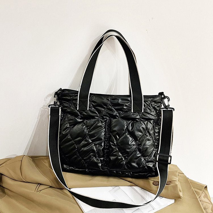 Women Fashionable Large Capacity Rhomboid Quilted PU Tote Bag