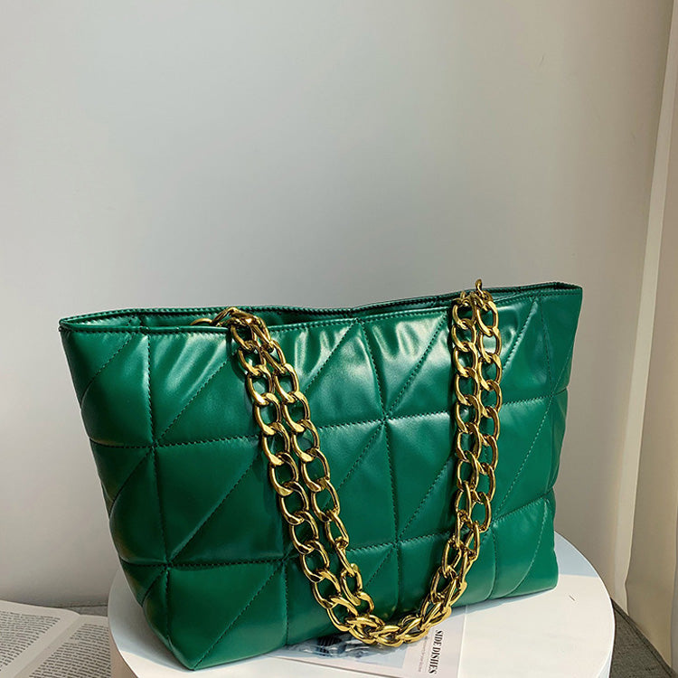 Women Basic Casual Chain Design Solid Color Large Capacity PU Tote Shoulder Bag