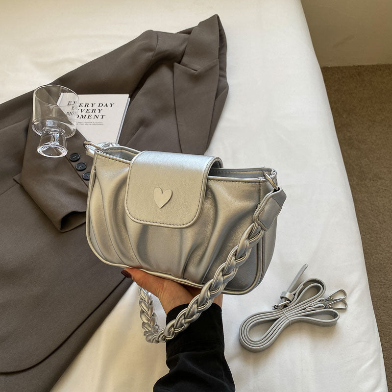 Sac à bandoulière plissé simple de couleur unie pour femme 