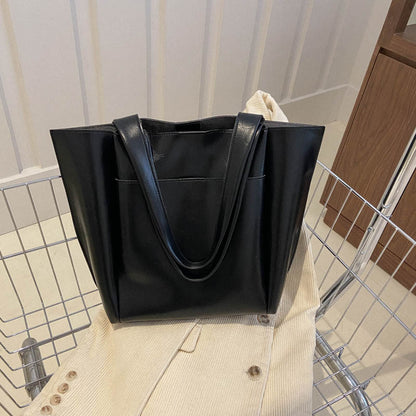 Women Retro Casual Simple Solid Color Large Capacity Tote Bag