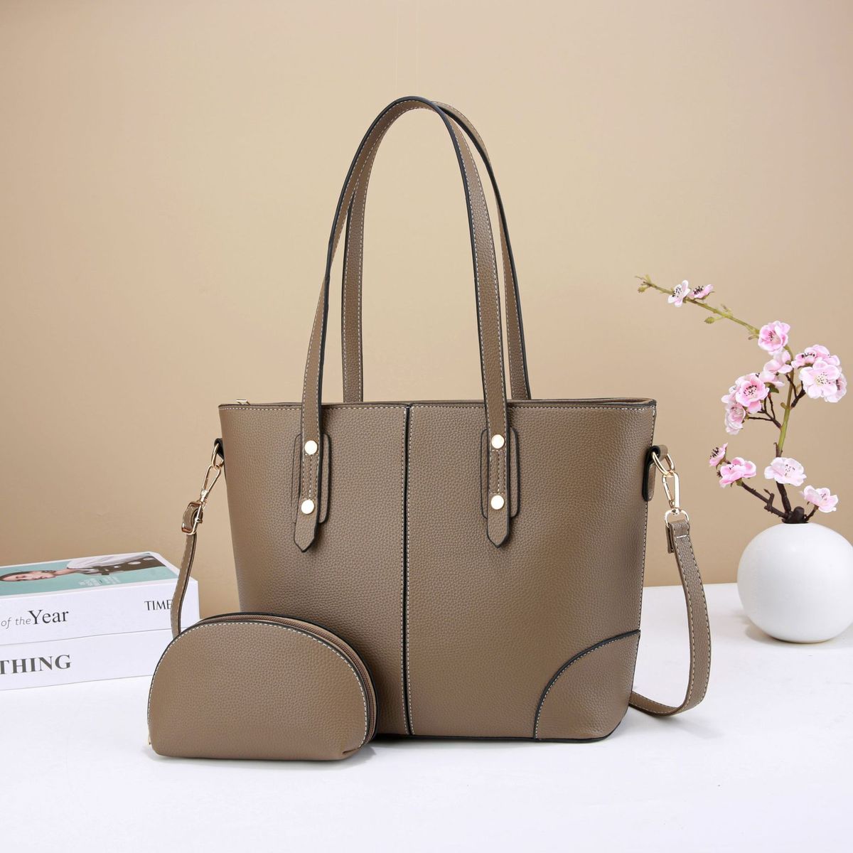 Women Fashion Casual Contrast Color Large Capacity Handbag Set