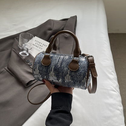 Sac à bandoulière cylindrique à paillettes vintage avec fermeture éclair 