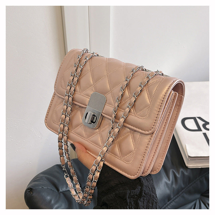Women Fashion Casual Solid Color Rhombic Chain Small Square Shoulder Bag