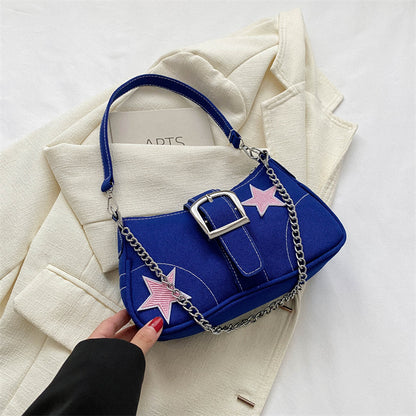 Women Fashion Casual Belt Buckle Decoration Star Shoulder Crossbody Bag