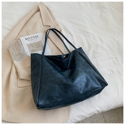 Women Casual Simple Solid Color Large Capacity Soft Leather Tote Bag