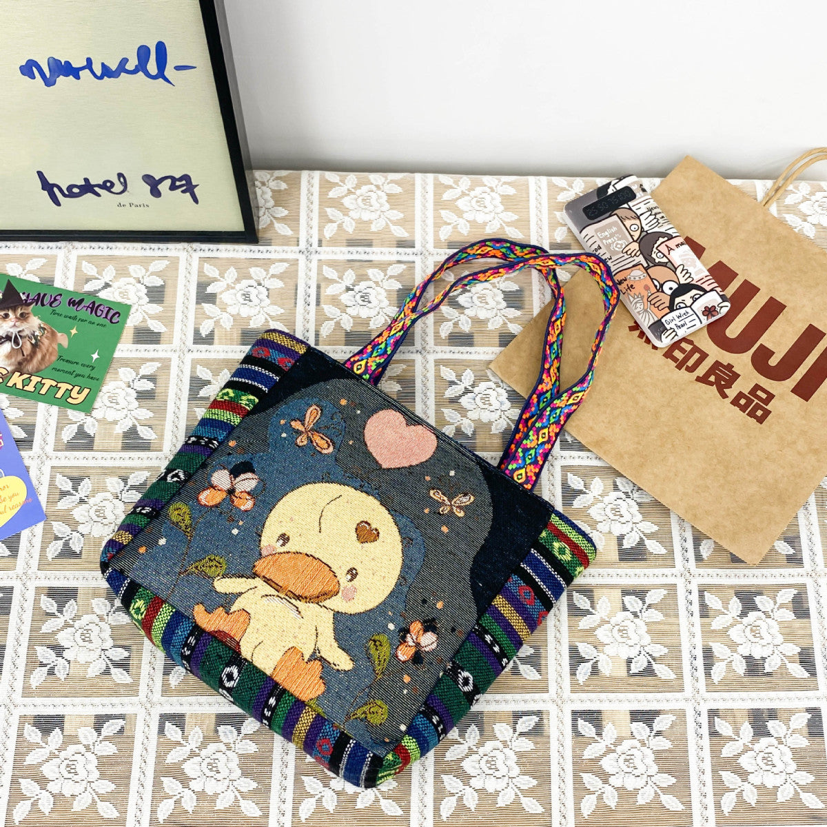 Sac à main mignon de style ethnique rétro de dessin animé 