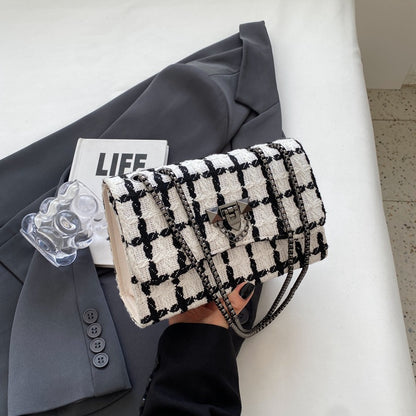 Women Fashion Casual Simple Stripe Chain Square Shoulder Bag