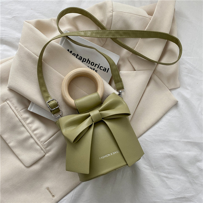 Sac à bandoulière en PU avec nœud de couleur unie pour femme 