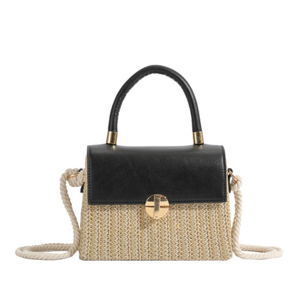 Sac à bandoulière carré en paille tissée à rabat pour femme, simple, avec poignée en corde de chanvre, pour l'été 
