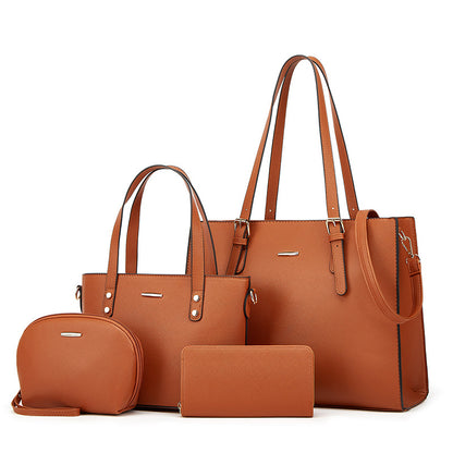 Women Fashion Casual Solid Color 4-Piece Set Handbag