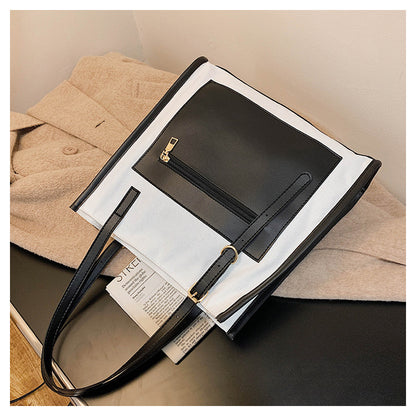 Sac à bandoulière en PU pour femme, décontracté, fermeture éclair, blocage des couleurs, grande capacité