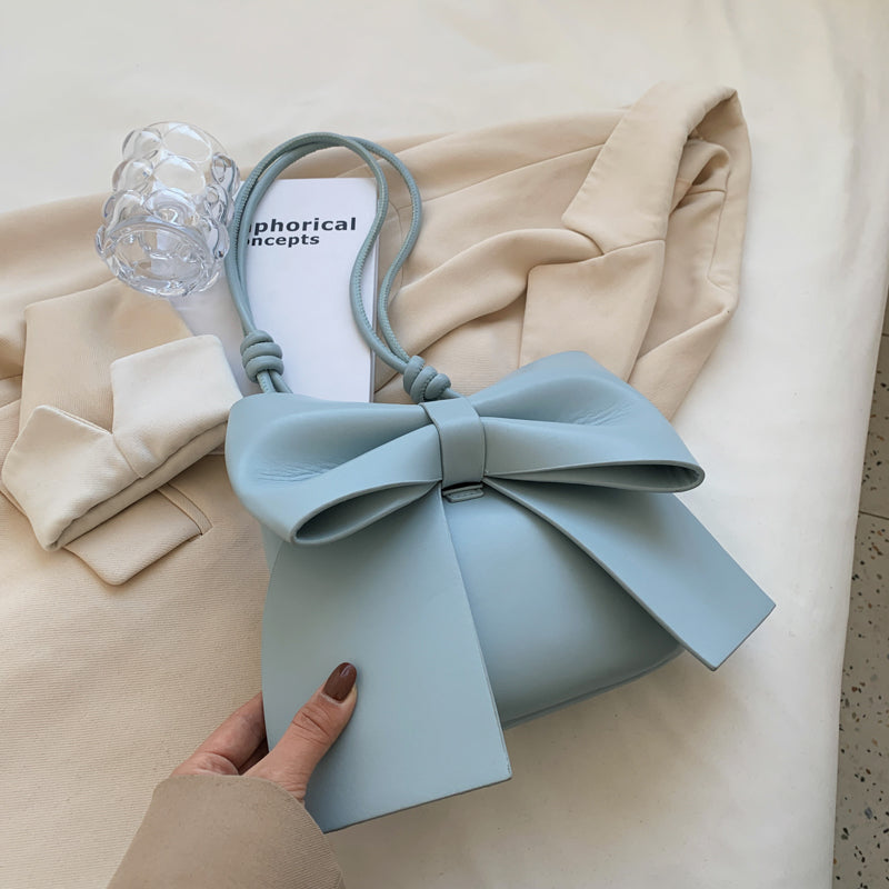 Sac à bandoulière en PU de couleur unie avec nœud créatif pour femme 