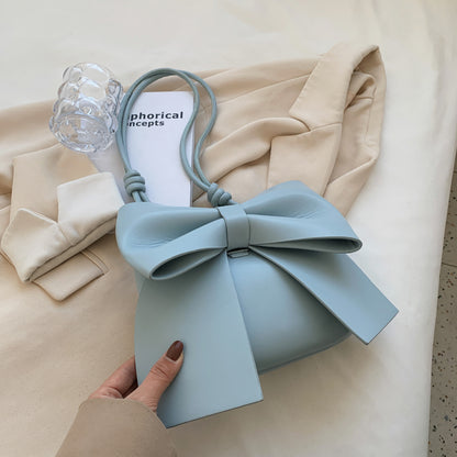Sac à bandoulière en PU de couleur unie avec nœud créatif pour femme 