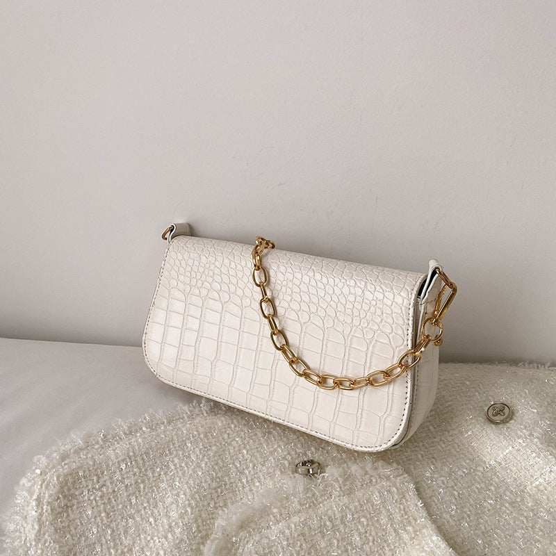 Sac à bandoulière carré décontracté à motif crocodile pour femme avec chaîne et rivets 