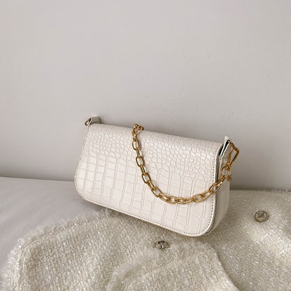 Sac à bandoulière carré décontracté à motif crocodile pour femme avec chaîne et rivets 
