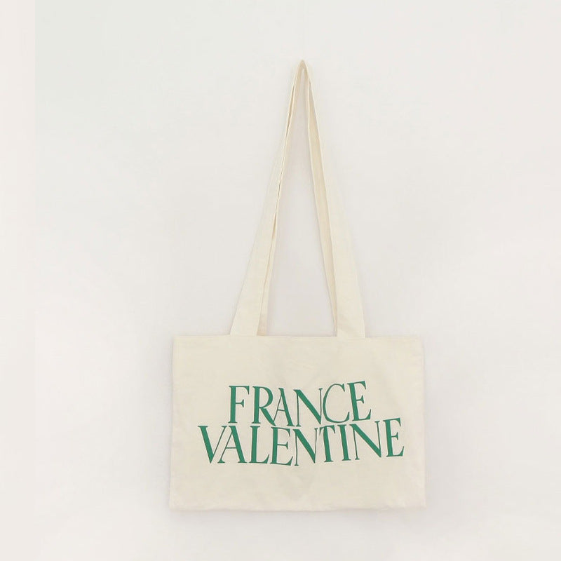 Sac fourre-tout en toile grande capacité pour femme, motif lettre simple, motif Saint-Valentin 
