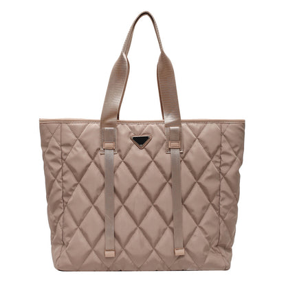 Sac fourre-tout en nylon de grande capacité avec coutures en losange pour femme, couleur unie 