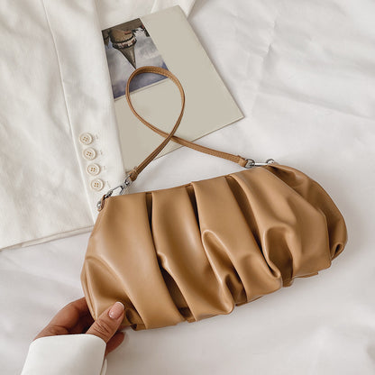 Women Casual Crease Design Solid Color PU Underarm Bag