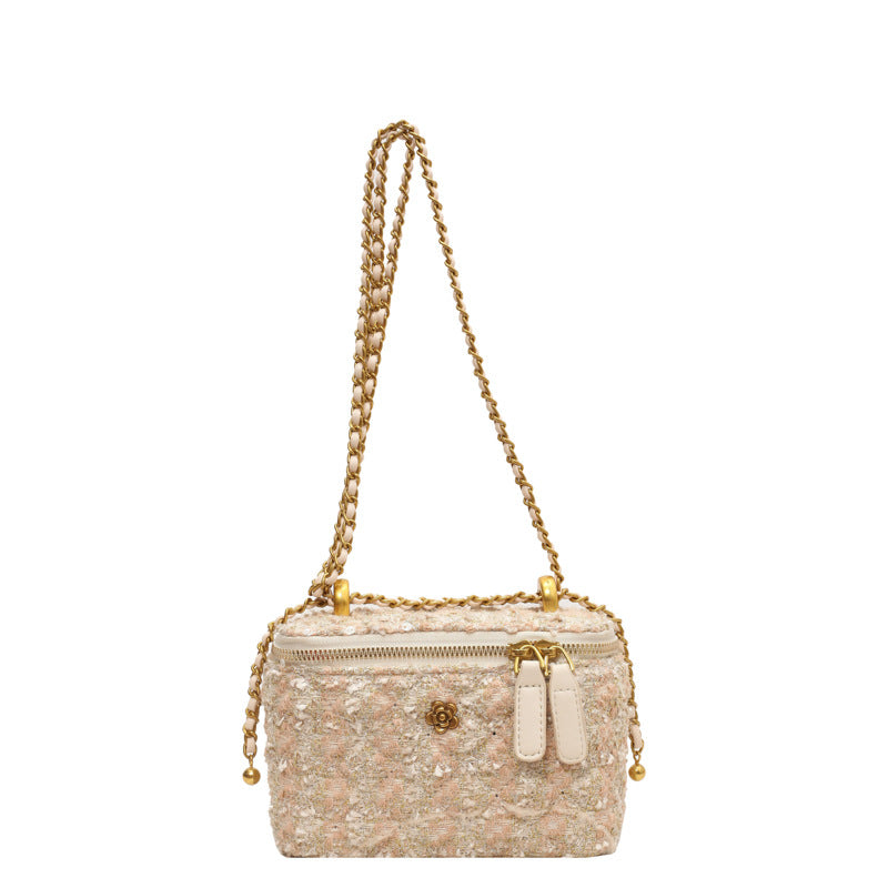 Women Fashion Elegant Woolen Chain Zipper Crossbody Bag