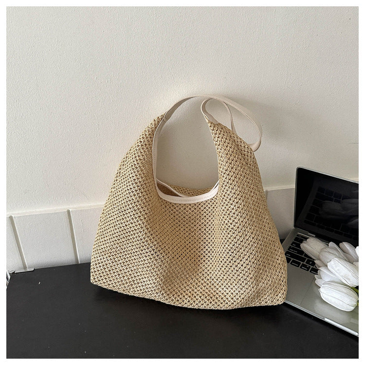 Sac à bandoulière en paille tissée pour femme, décontracté, grande capacité