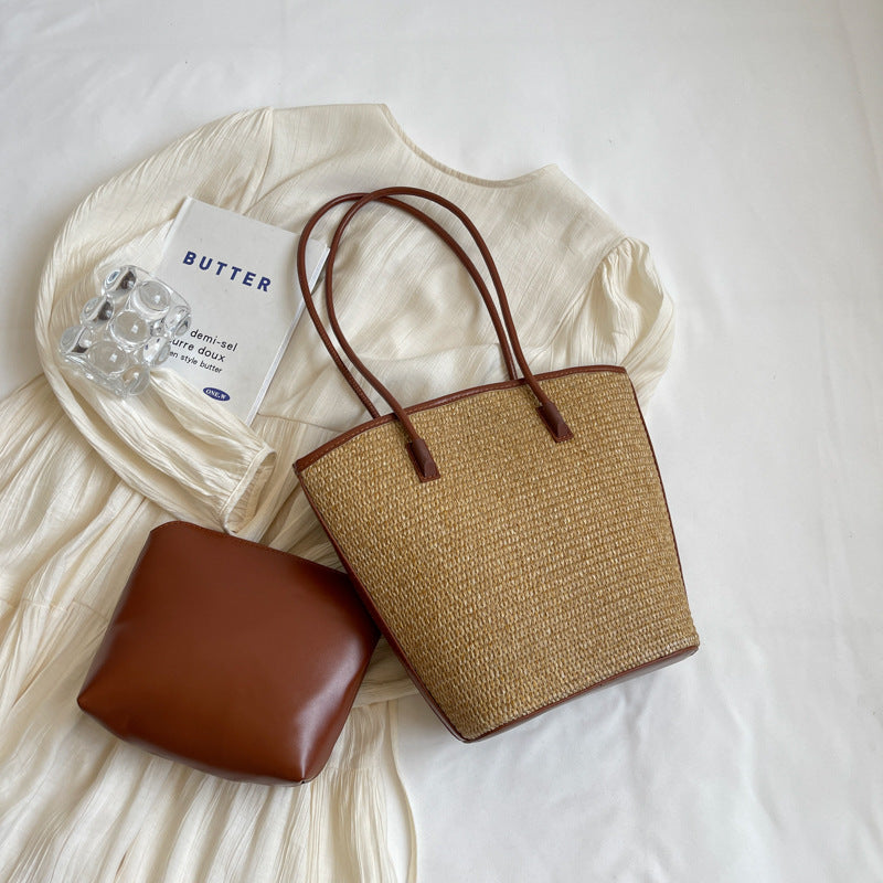 Women Fashion Casual Large Capacity Straw Woven Tote Bag Set