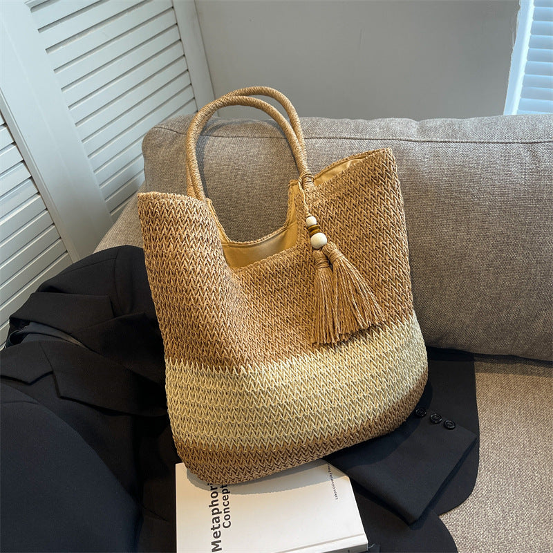 Women Fashionable Large Capacity Straw Woven Shoulder Tote Bag