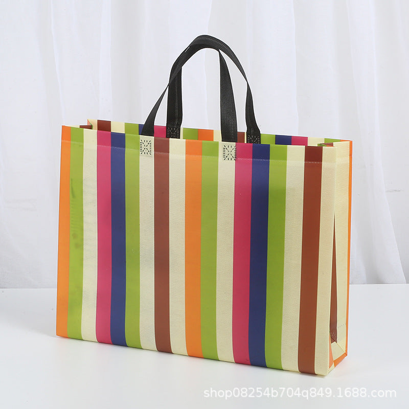 Sac de courses tendance en tissu non tissé imperméable à rayures multicolores 